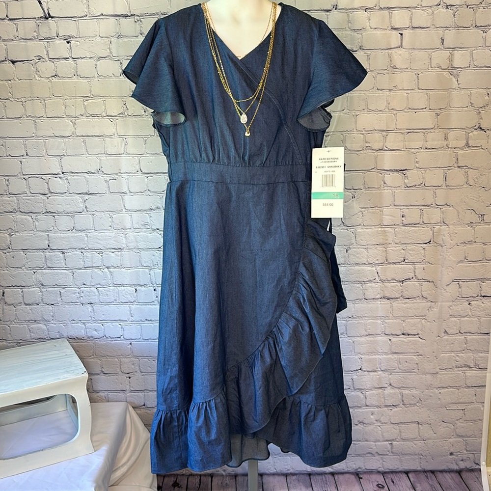 NWT Rare Editions E482951 Chambray Dress Girls size 16